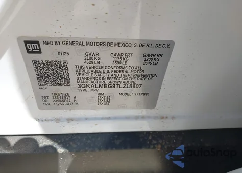 2026 GMC Terrain Fwd Elevation from USA, damaged, VIN 3GKALMEG9TL215607